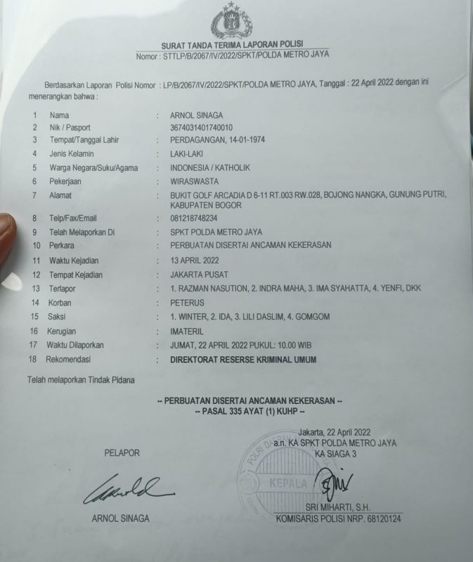 Pengacara Arif Razman Nasution dkk Dilaporkan ke Polda Metro Jaya, Terkait Penganiayaan di AMPR 2 Pengacara Arif Razman Nasution dkk Dilaporkan ke Polda Metro Jaya, Terkait Penganiayaan di AMPR | Pristiwa News | Pristiwa.com