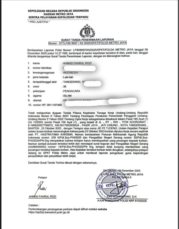 Ahmad Fahrul Rozi, S.H, kuasa Hukum Sanah Wiyah dari Firma Hukum Lemsabumi Law Firm